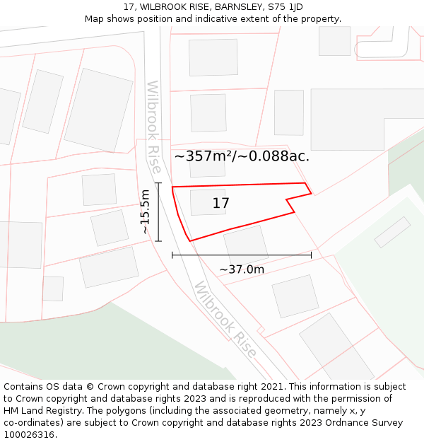 17, WILBROOK RISE, BARNSLEY, S75 1JD: Plot and title map