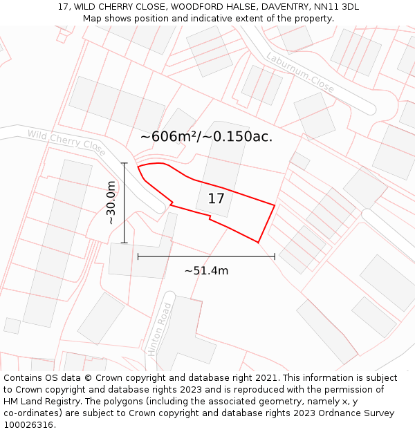 17, WILD CHERRY CLOSE, WOODFORD HALSE, DAVENTRY, NN11 3DL: Plot and title map