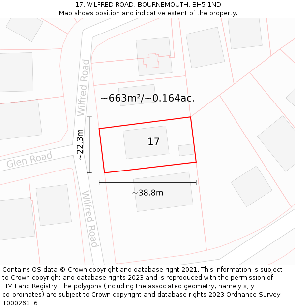 17, WILFRED ROAD, BOURNEMOUTH, BH5 1ND: Plot and title map