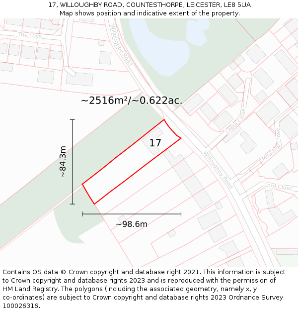 17, WILLOUGHBY ROAD, COUNTESTHORPE, LEICESTER, LE8 5UA: Plot and title map