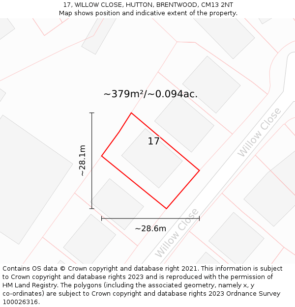 17, WILLOW CLOSE, HUTTON, BRENTWOOD, CM13 2NT: Plot and title map