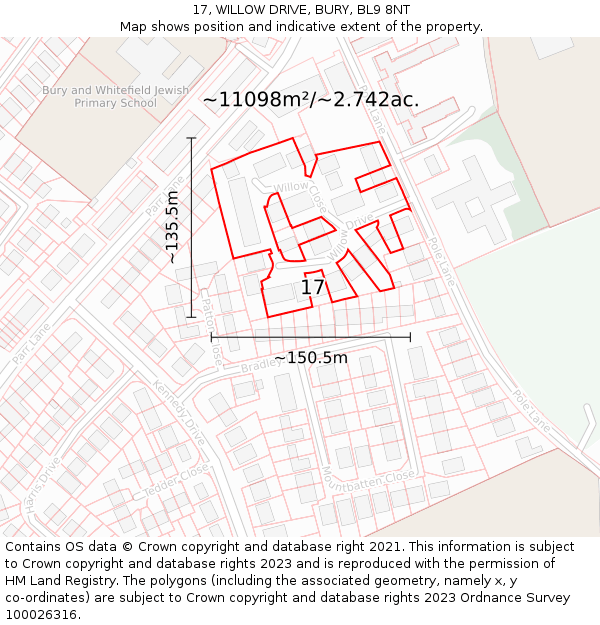 17, WILLOW DRIVE, BURY, BL9 8NT: Plot and title map