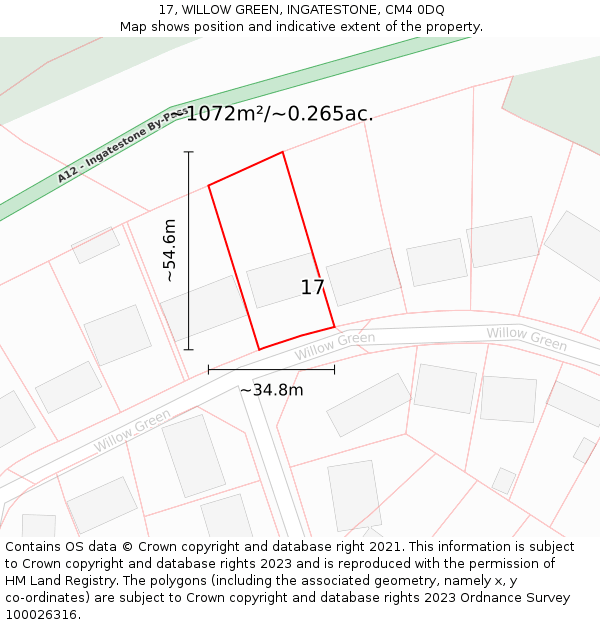 17, WILLOW GREEN, INGATESTONE, CM4 0DQ: Plot and title map