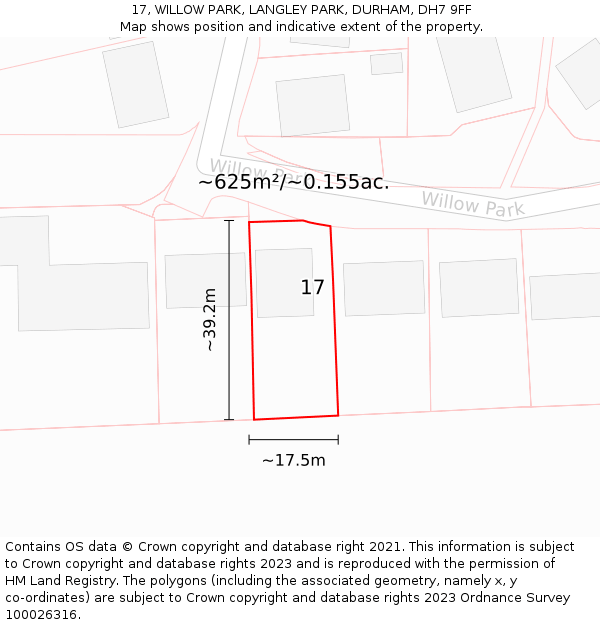 17, WILLOW PARK, LANGLEY PARK, DURHAM, DH7 9FF: Plot and title map