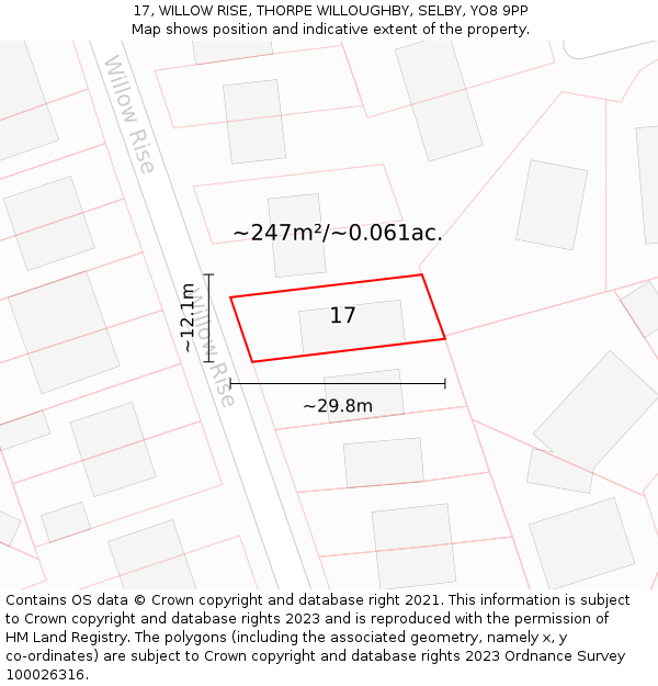17, WILLOW RISE, THORPE WILLOUGHBY, SELBY, YO8 9PP: Plot and title map