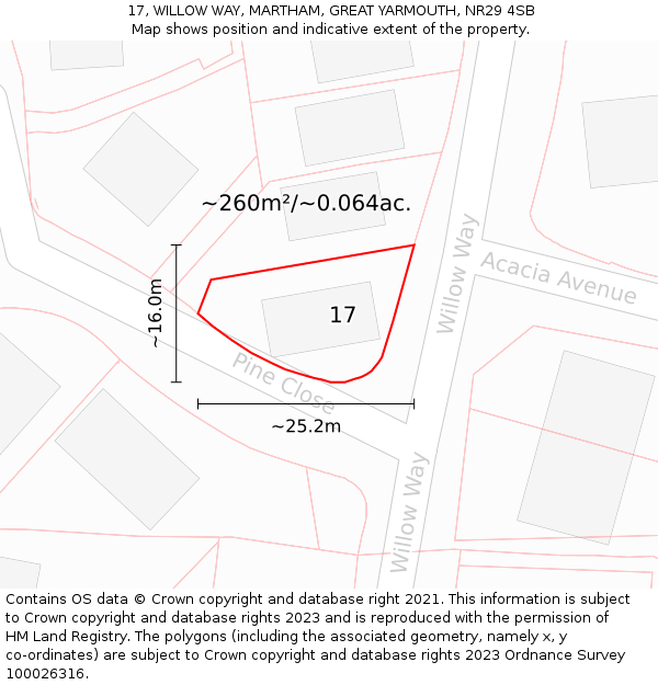 17, WILLOW WAY, MARTHAM, GREAT YARMOUTH, NR29 4SB: Plot and title map