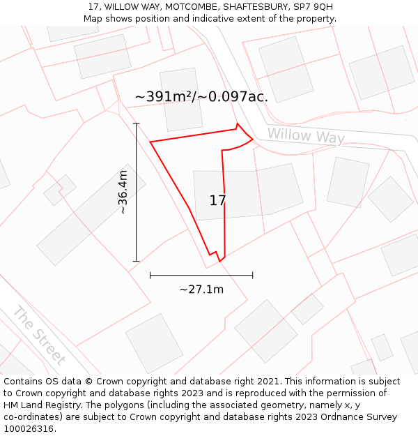 17, WILLOW WAY, MOTCOMBE, SHAFTESBURY, SP7 9QH: Plot and title map