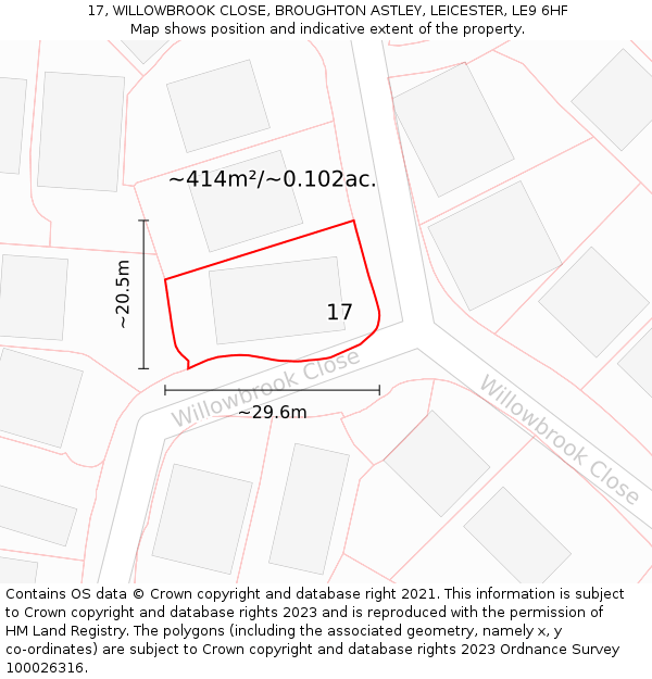 17, WILLOWBROOK CLOSE, BROUGHTON ASTLEY, LEICESTER, LE9 6HF: Plot and title map