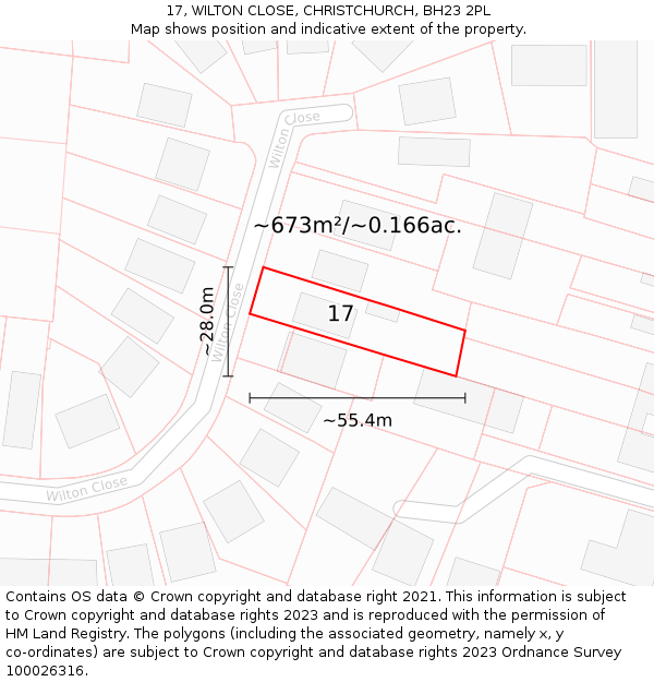 17, WILTON CLOSE, CHRISTCHURCH, BH23 2PL: Plot and title map