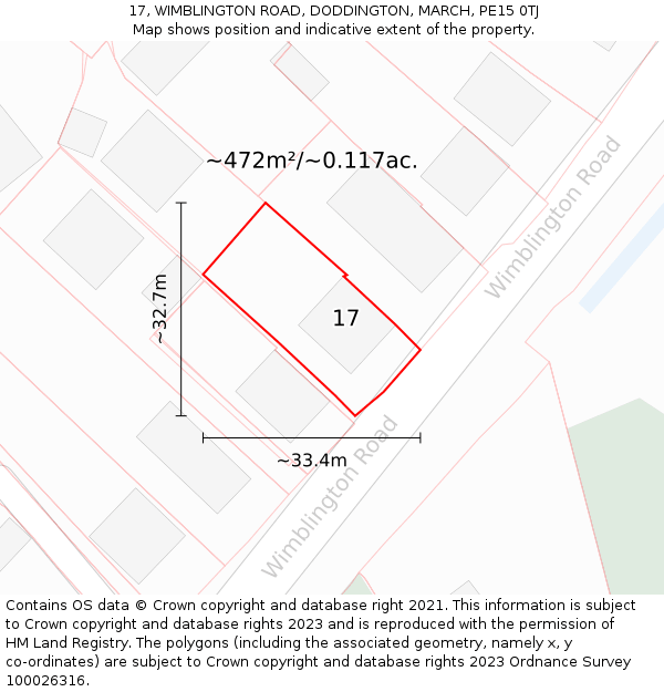 17, WIMBLINGTON ROAD, DODDINGTON, MARCH, PE15 0TJ: Plot and title map