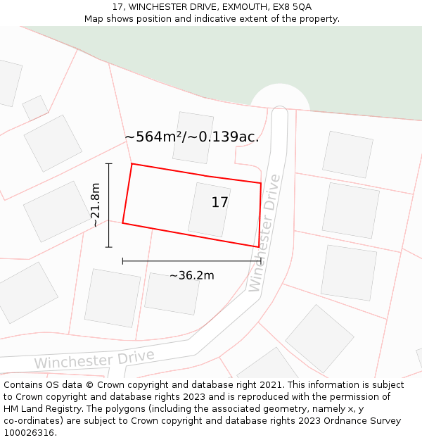 17, WINCHESTER DRIVE, EXMOUTH, EX8 5QA: Plot and title map