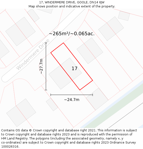 17, WINDERMERE DRIVE, GOOLE, DN14 6JW: Plot and title map