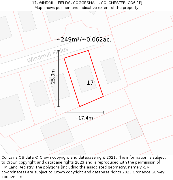 17, WINDMILL FIELDS, COGGESHALL, COLCHESTER, CO6 1PJ: Plot and title map