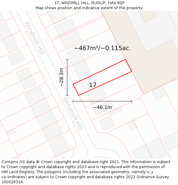 17, WINDMILL HILL, RUISLIP, HA4 8QF: Plot and title map