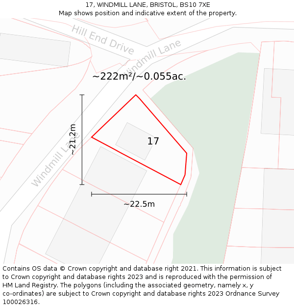 17, WINDMILL LANE, BRISTOL, BS10 7XE: Plot and title map