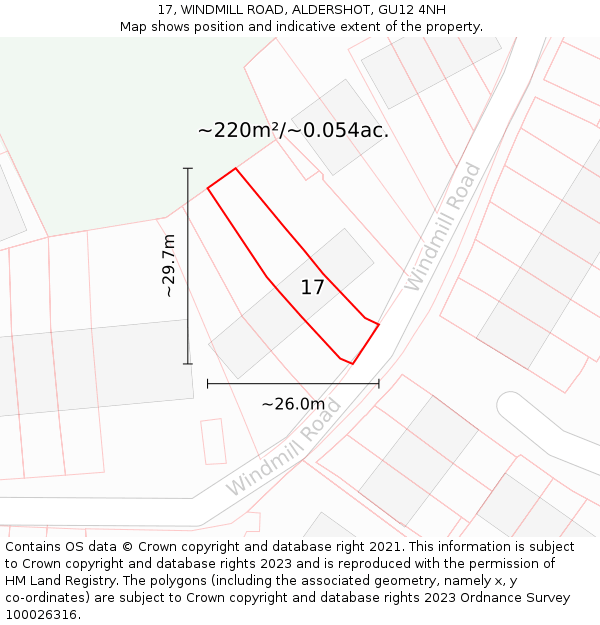 17, WINDMILL ROAD, ALDERSHOT, GU12 4NH: Plot and title map