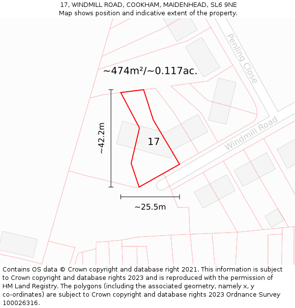 17, WINDMILL ROAD, COOKHAM, MAIDENHEAD, SL6 9NE: Plot and title map