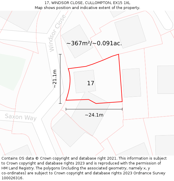 17, WINDSOR CLOSE, CULLOMPTON, EX15 1XL: Plot and title map