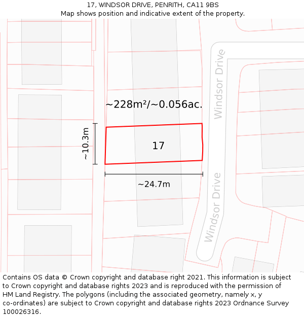 17, WINDSOR DRIVE, PENRITH, CA11 9BS: Plot and title map