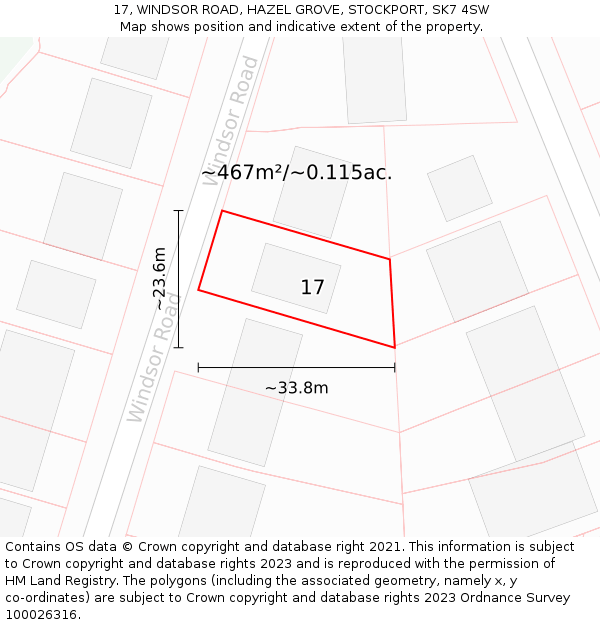 17, WINDSOR ROAD, HAZEL GROVE, STOCKPORT, SK7 4SW: Plot and title map