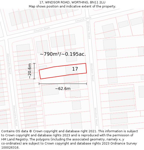 17, WINDSOR ROAD, WORTHING, BN11 2LU: Plot and title map