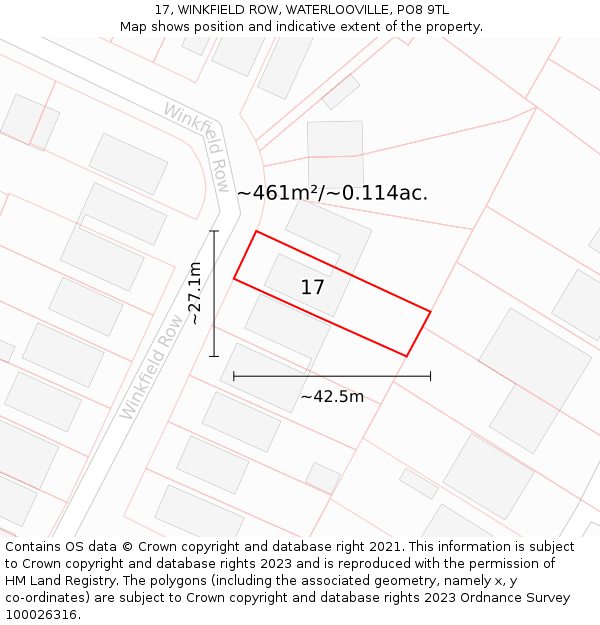 17, WINKFIELD ROW, WATERLOOVILLE, PO8 9TL: Plot and title map