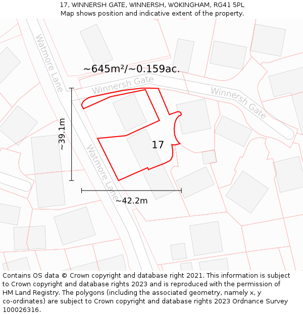 17, WINNERSH GATE, WINNERSH, WOKINGHAM, RG41 5PL: Plot and title map