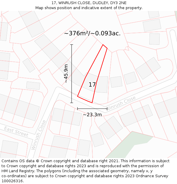 17, WINRUSH CLOSE, DUDLEY, DY3 2NE: Plot and title map