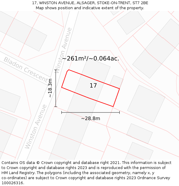 17, WINSTON AVENUE, ALSAGER, STOKE-ON-TRENT, ST7 2BE: Plot and title map