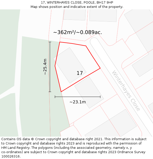 17, WINTERHAYES CLOSE, POOLE, BH17 9HP: Plot and title map