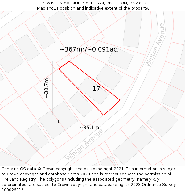 17, WINTON AVENUE, SALTDEAN, BRIGHTON, BN2 8FN: Plot and title map