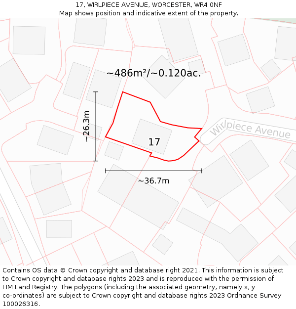 17, WIRLPIECE AVENUE, WORCESTER, WR4 0NF: Plot and title map