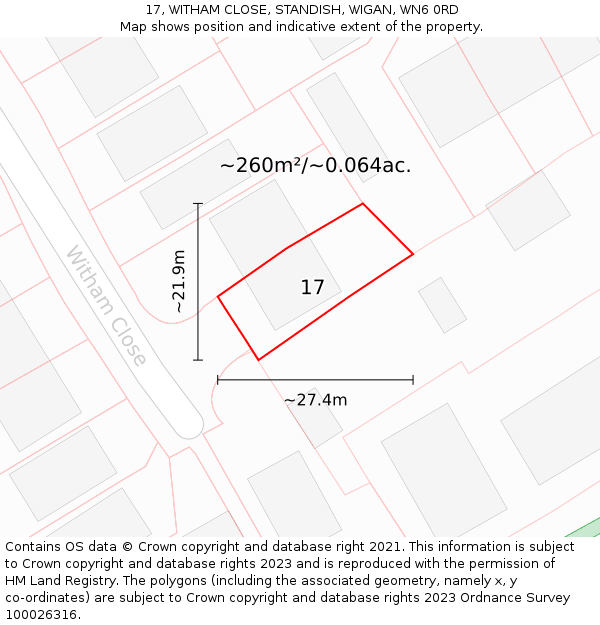 17, WITHAM CLOSE, STANDISH, WIGAN, WN6 0RD: Plot and title map