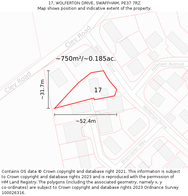 17, WOLFERTON DRIVE, SWAFFHAM, PE37 7RZ: Plot and title map