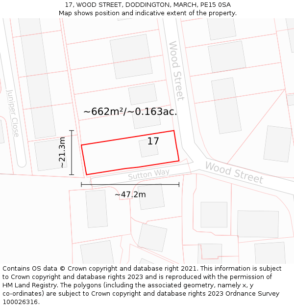 17, WOOD STREET, DODDINGTON, MARCH, PE15 0SA: Plot and title map