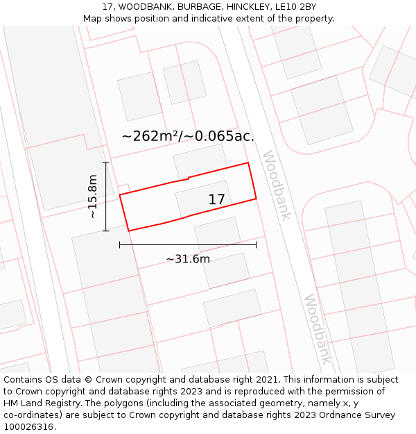 17, WOODBANK, BURBAGE, HINCKLEY, LE10 2BY: Plot and title map