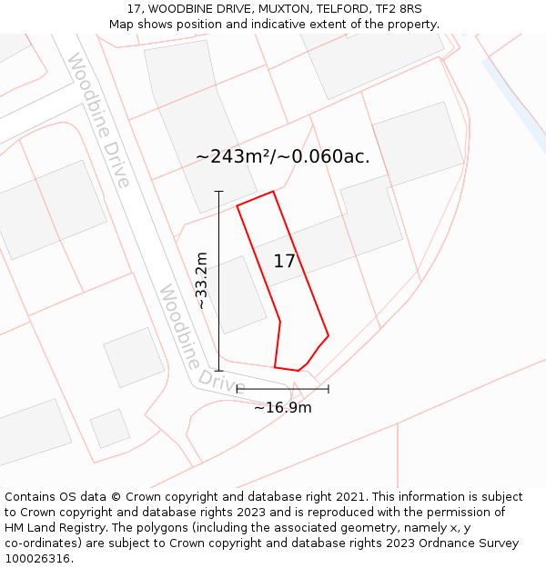 17, WOODBINE DRIVE, MUXTON, TELFORD, TF2 8RS: Plot and title map