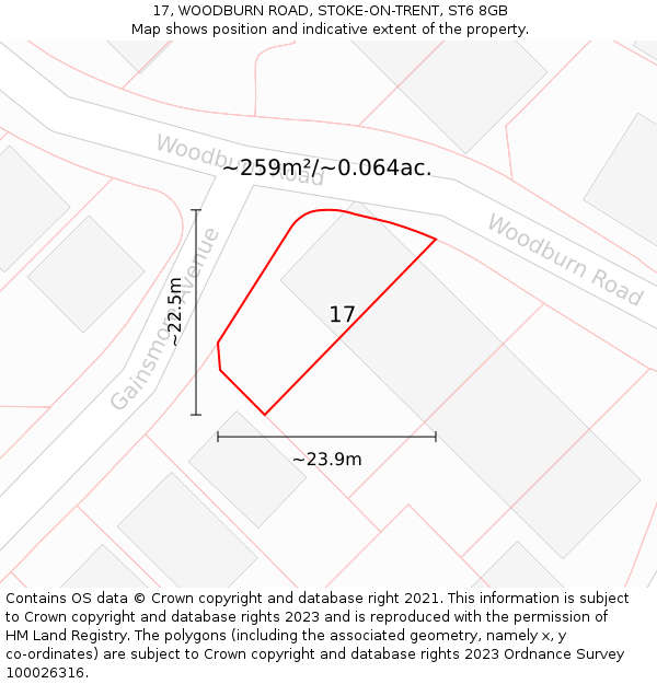 17, WOODBURN ROAD, STOKE-ON-TRENT, ST6 8GB: Plot and title map