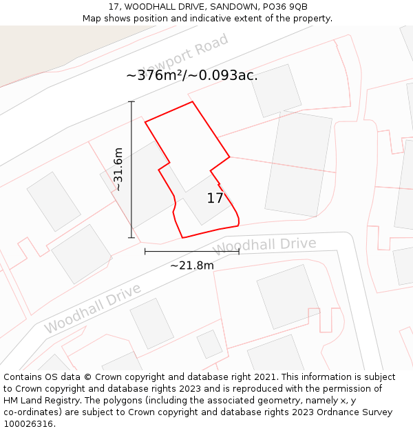 17, WOODHALL DRIVE, SANDOWN, PO36 9QB: Plot and title map