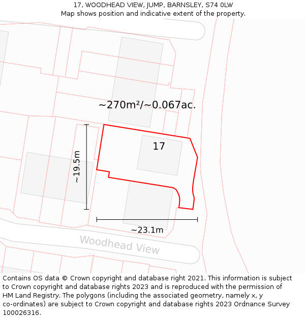 17, WOODHEAD VIEW, JUMP, BARNSLEY, S74 0LW: Plot and title map