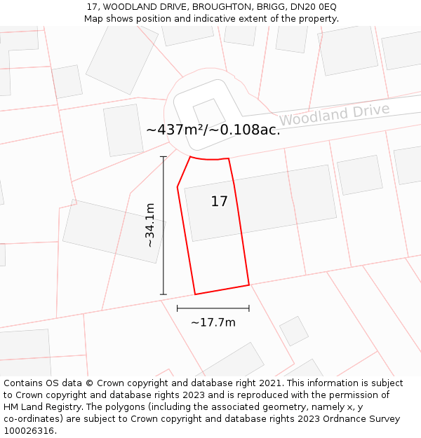 17, WOODLAND DRIVE, BROUGHTON, BRIGG, DN20 0EQ: Plot and title map