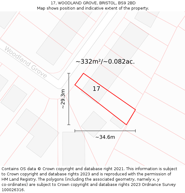 17, WOODLAND GROVE, BRISTOL, BS9 2BD: Plot and title map