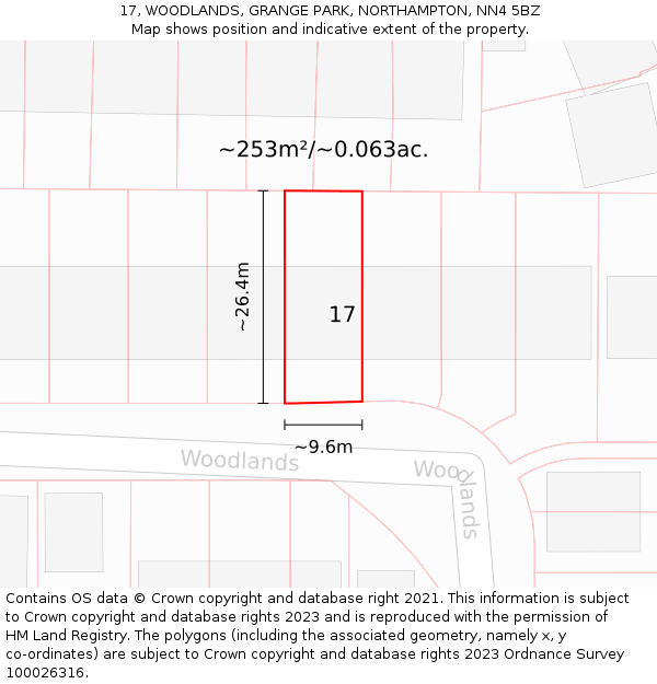 17, WOODLANDS, GRANGE PARK, NORTHAMPTON, NN4 5BZ: Plot and title map