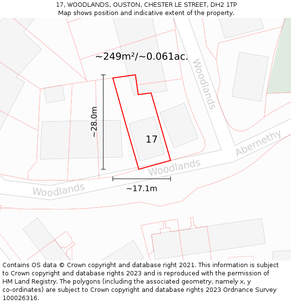 17, WOODLANDS, OUSTON, CHESTER LE STREET, DH2 1TP: Plot and title map