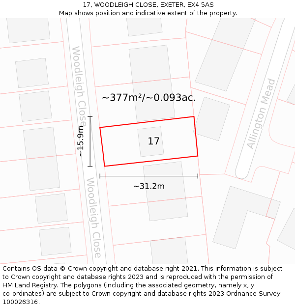 17, WOODLEIGH CLOSE, EXETER, EX4 5AS: Plot and title map