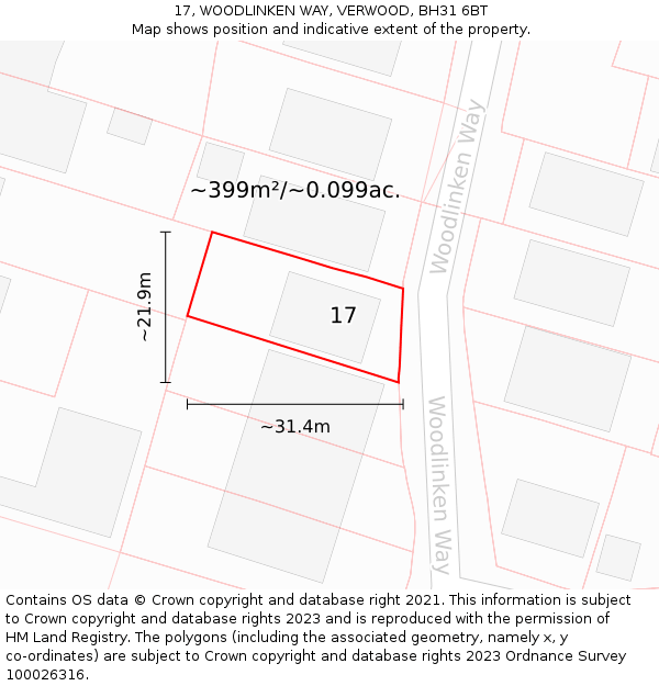 17, WOODLINKEN WAY, VERWOOD, BH31 6BT: Plot and title map