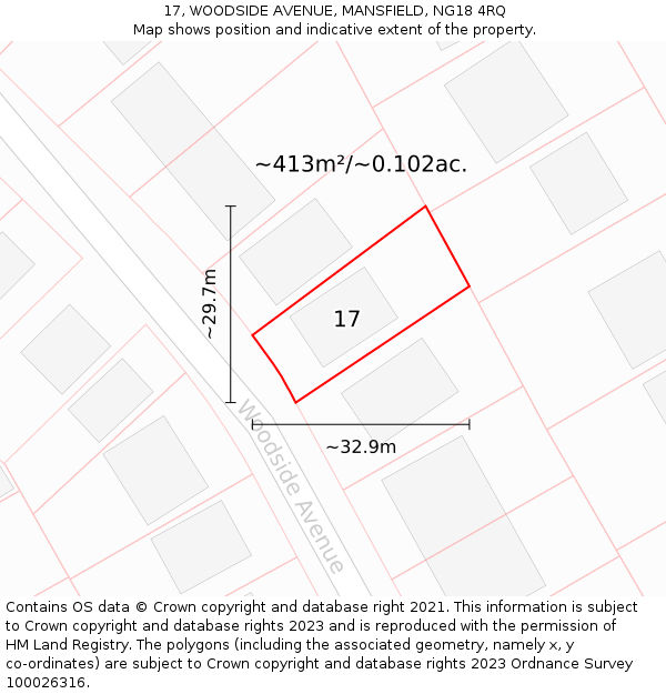 17, WOODSIDE AVENUE, MANSFIELD, NG18 4RQ: Plot and title map