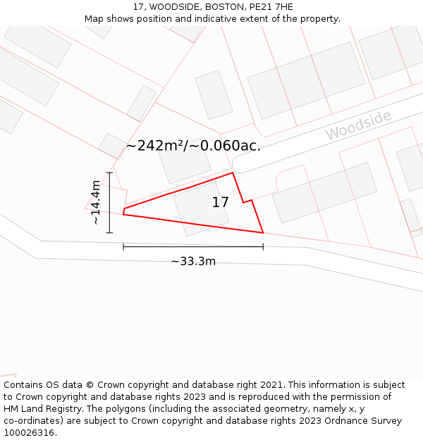 17, WOODSIDE, BOSTON, PE21 7HE: Plot and title map