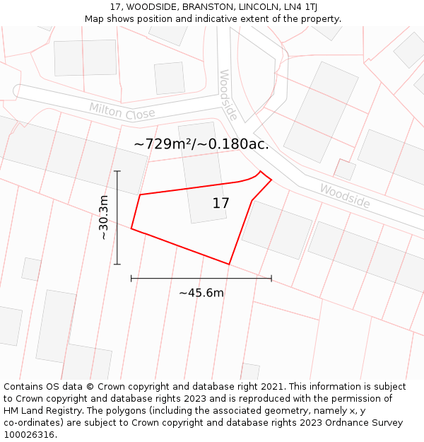17, WOODSIDE, BRANSTON, LINCOLN, LN4 1TJ: Plot and title map