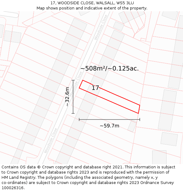 17, WOODSIDE CLOSE, WALSALL, WS5 3LU: Plot and title map